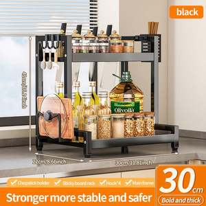 Modern 2-Layer <b>Kitchen</b> Countertop Spice Organizer Rack Multi-Functional Metal Seasoning Storage with <b>Hooks</b> and Chopstick Holder - Product Image 3