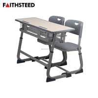 Ensemble de bureau et chaise double ergonomique gris pour étudiants, hauteur réglable, mobilier scolaire pour les salles de classe du collège