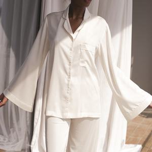 Ropa <span class=keywords><strong>de</strong></span> dormir <span class=keywords><strong>de</strong></span> moda para mujer, supercómoda, mangas acampanadas, ropa <span class=keywords><strong>de</strong></span> salón, conjunto <span class=keywords><strong>de</strong></span> pijamas <span class=keywords><strong>de</strong></span> satén <span class=keywords><strong>de</strong></span> seda con botones blancos <span class=keywords><strong>de</strong></span> lujo - Product Image 6