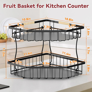 Support d'angle triangulaire à 2 niveaux en métal pour comptoir, panier de rangement pour fruits et légumes frais avec <span class=keywords><strong>crochet</strong></span> pour bananes - Product Image 6