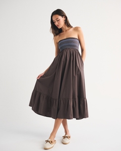 Vestido Midi Leduo Personalizado para Mujer, Cuello Cuadrado, Tirantes Finos, Busto Fruncido, Dobladillo con Volantes, Estilo Casual Holgado, Vestido de Verano - Product Image 3