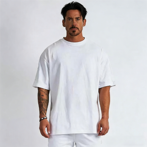 T-shirts pour hommes de haute qualité 250g, personnalisés, 100% coton, impression sérigraphique, surdimensionnés, anti-froissement, fournisseur de vêtements de sport pour hommes - Product Image 3