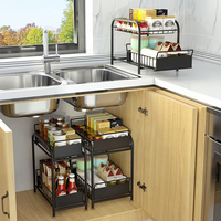 Ensemble de 2 pièces organisateur coulissant sous l'évier, ensemble de 2 pièces armoire coulissante panier organisateur tiroir pour la cuisine sous l'évier