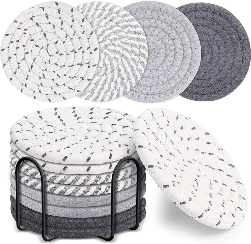 New Design Handmade Cotton Table Mats Round Cotton Rope Coasters For Drinks Cotton Woven Absorbent Heat Resistant Placemats