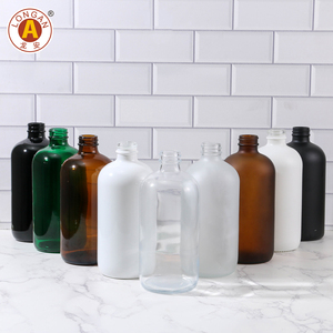 Long nhãn Matte Đen Shinny đen 16oz 500ml Boston Vòng dầu gội Lotion chai thủy tinh xà phòng Dispenser với kim loại bơm - Product Image 5