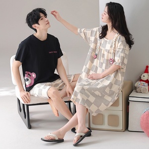 Pijamas de Pareja de Verano, Algodón Puro, Manga Corta, Pantalones Cortos, Nuevo Estilo 2025, Camisón Dulce para Mujer, Ropa de Dormir para <span class=keywords><strong>Hombre</strong></span> - Product Image 2