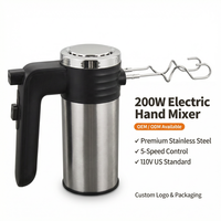 Batidora Eléctrica de Mano de 200W, 5 Velocidades, de Acero Inoxidable, con Ganchos para Amasar, 110V, Portátil, para Repostería