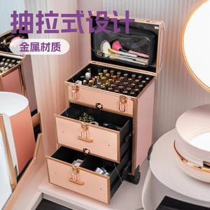 Valise de maquillage professionnelle avec roulettes, rangement multi-niveaux pour salon et usage domestique, matériau ABS, couvercle verrouillable - Product Image 1