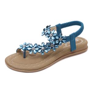 Sandalias Planas Azules con Pedrería Floral para Mujer, Sandalias Casuales Abiertas para la Playa y Viajes - Product Image 1