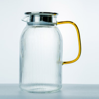 Vente en gros 54oz Borosilicate nervuré clair cristal verre filtre à eau théière théière pichet pichet avec couvercle en acier inoxydable 304