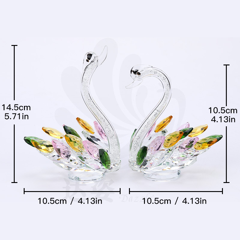 Small Rainbow Swan with Rhinestone-Encrusted Goose Head Mixed Green