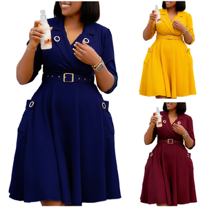 C8647 Abiti Primaverili Trendy da Donna, Eleganti e Casual con Mezza Manica, Colletto a V, Linea ad A, Abiti Africani da Chiesa, Vestito da Ufficio per <span class=keywords><strong>Donne</strong></span> - Product Image 1