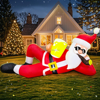 Père Noël gonflable allongé de 1,80 m avec cigare et lumière LED, décoration de Noël gonflable pour jardin, pelouse, maison, fête en plein air