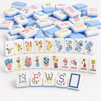 Ensemble de tuiles de mahjong américaines de luxe - Tuiles en résine translucide lavande moderne avec des motifs floraux 3D colorés - 160 tuiles de qualité supérieure