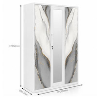 Armoire en acier imprimé à 3 portes avec miroir, armoire à portes battantes, placard moderne pour chambre à coucher, meuble de rangement pour vêtements, meubles sur mesure