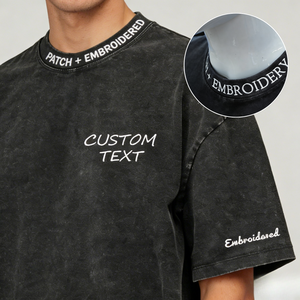 T-shirt girocollo di lusso con logo unico, ricamo 3D effetto invecchiato, patchwork in tessuto, personalizzata, in cotone ricamato, stile streetwear - Product Image 2