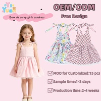Robe d'extérieur quotidienne pour tout-petits en coton tissé doux et léger, rose, avec bretelles à nœud auto-fixant, doubles poches et ourlet en dentelle