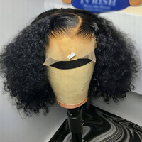 Perruques Courtes Bob Frisées Kinky Pas Chères en Cheveux Humains Naturels Vietnamiens Sans Colle, Perruques Lace Front pour Femmes Noires, Perruques Frontales HD Lace
