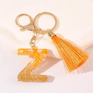 Moda letra <span class=keywords><strong>inicial</strong></span> resina llavero lujo personalizado borla huecograbado impresión coche llave chica bolso mochila colgante - Product Image 5