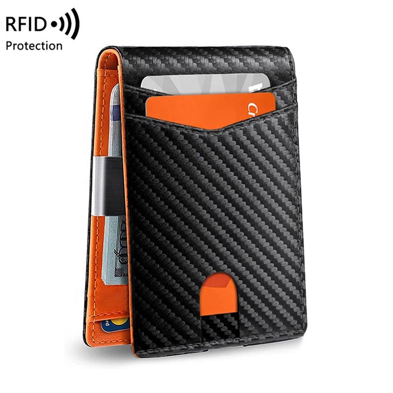 Cartera delgada RFID para hombre con clip para dinero, tarjetero