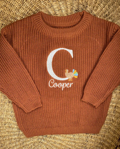 Bé Cá Nhân Lễ Tạ Ơn Áo Len Trẻ Em Tên Thêu Lễ Tạ Ơn Trang Phục Tùy Chỉnh Phù Hợp Với Anh Em Áo Len Kỳ Nghỉ - Product Image 2