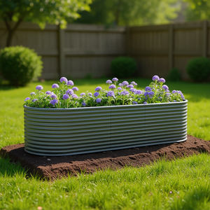 กระถางปลูกต้นไม้ทรงรีเหลี่ยมทันสมัยเคลือบสีเทา ขนาด 126.8x39.4x26.8 นิ้ว ทำจากเหล็ก - Product Image 2