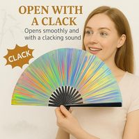 Nouvel éventail pliant holographique grand format pour la danse, iridescent et sonore, idéal pour les raves, festivals, danse et accessoires de fête