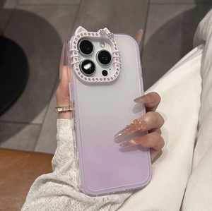 เคสโทรศัพท์ลายหูแมว 3 มิติ น่ารัก สีไล่ระดับ สำหรับ iPhone 17 16 15 14 13 Pro Max แบบถอดได้ 3in1 พร้อมกรอบกล้องประดับเพชร - Product Image 4