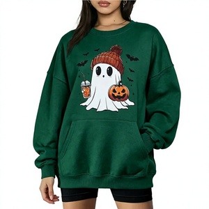 Sweat-shirt surdimensionné pour femme, imprimé fantôme et citrouille d'Halloween, col rond, violet, motif dessin animé, épaules tombantes, manches longues, pour l'automne - Product Image 6
