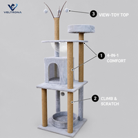 Mehrstöckiger Katzenbaum mit Raumkapsel und Würfel-Condo, Sisalpfosten, Plüsch-Katzenturm für Hauskatzen