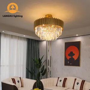Lustre Led en cristal de luxe de Style européen, décoration intérieure moderne de salon, plafond doré