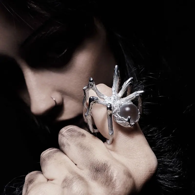 Gothic Crystal Spider Webs Ring Retro Punk Dark Bat Animal Hip Hop Finger Rings for Women Halloween Jewelry Gifts