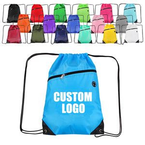 New Fashion Custom Logo Sport Gym 210D Polyester <b>Drawstring</b> Backpack String <b>Drawstring</b> Sports <b>Bag</b> with Zipper Headphone Hole - Product Image 1