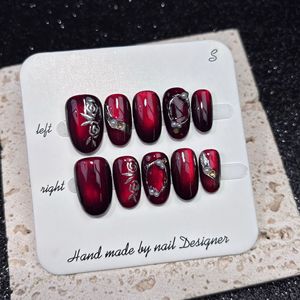 Nouveau produit lancé, <span class=keywords><strong>ongles</strong></span> à presser décoratifs en argent gravé irrégulièrement effet œil de chat, faits à la main, pour une tenue longue durée - Product Image 3