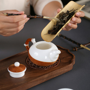 Zhuqige Porcelain <b>Tea</b> <b>Set</b> Teapot And Two Cups Bamboo Woven Handled Traditional Chinese Style Durable Gift For <b>Tea</b> Ceremony - Product Image 2