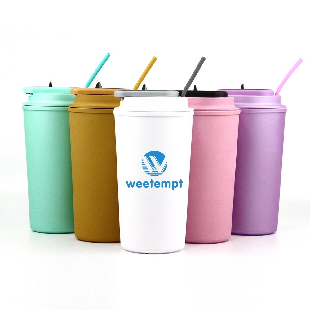 Modern Portable Custom Color and Logo 500ml PP Plastic Travel Coffee Mug with Leak-proof Lid and Silicone Straw
