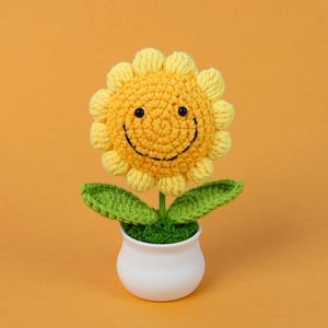 Home Decor Smiling <b>Face</b> Crochet Sunflower <b>Pot</b> <b>Plant</b> for Mother's Day Easter Halloween - Product Image 5