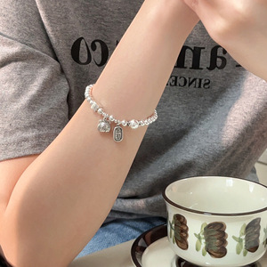 Pulsera de plata S925 con perlas y amuleto de la suerte, regalo de joyería para mujer - Product Image 1