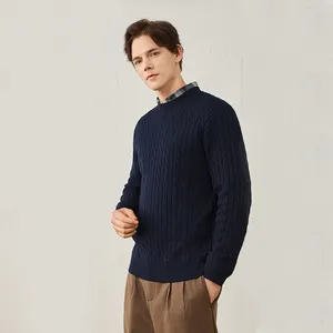 Custom Classic Cable Wool Sweater Knit Crew Neck Cashmere Pullover For Men