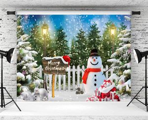 Fondo Fotográfico de Navidad y Año Nuevo con Decoración de Banderas, Nieve, Copos de Nieve, Muñecos de Nieve, Pinos y Bosques - Product Image 5