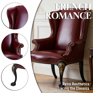 <span class=keywords><strong>Fauteuil</strong></span> d'appoint de luxe en bois sculpté à la main avec pieds à griffes et garniture cloutée, revêtement en <span class=keywords><strong>cuir</strong></span> rouge, dossier haut - Product Image 2