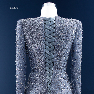 Robe de soirée sirène à manches longues avec perles et paillettes de haute qualité RSM67272 - Product Image 6