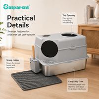 Bac à litière pour chat rectangulaire XL en acier inoxydable et ABS, design ouvert, espace intérieur de 96 L, pelle facile à nettoyer, grande capacité, portable
