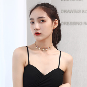 <b>Cross</b>-border minimalist single rhinestone alloy butterfly pendant clavicle <b>chain</b>, elegant and versatile women's necklace, - Product Image 3