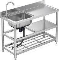 Évier de préparation et de service avec plan de travail et doubles étagères de rangement pour intérieur et extérieur