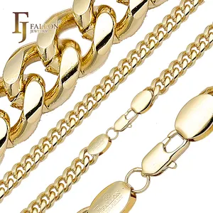 .54100049 FJ法伦时尚珠宝经典迈阿密风格14k黄金古巴链项链镀14k金黄铜为基础