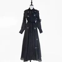 Robe de bureau à manches longues et coupe ample en polyester uni pour l'automne, disponible en blanc, abricot, noir, tailles M à XXL