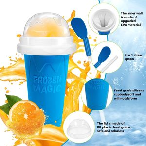 Double Layer Silicone Slushie Maker <b>Cup</b> with <b>Lid</b> <b>and</b> <b>Straw</b> Frozen Smoothie Squeeze <b>Cup</b> Portable DIY Drinkware - Product Image 5