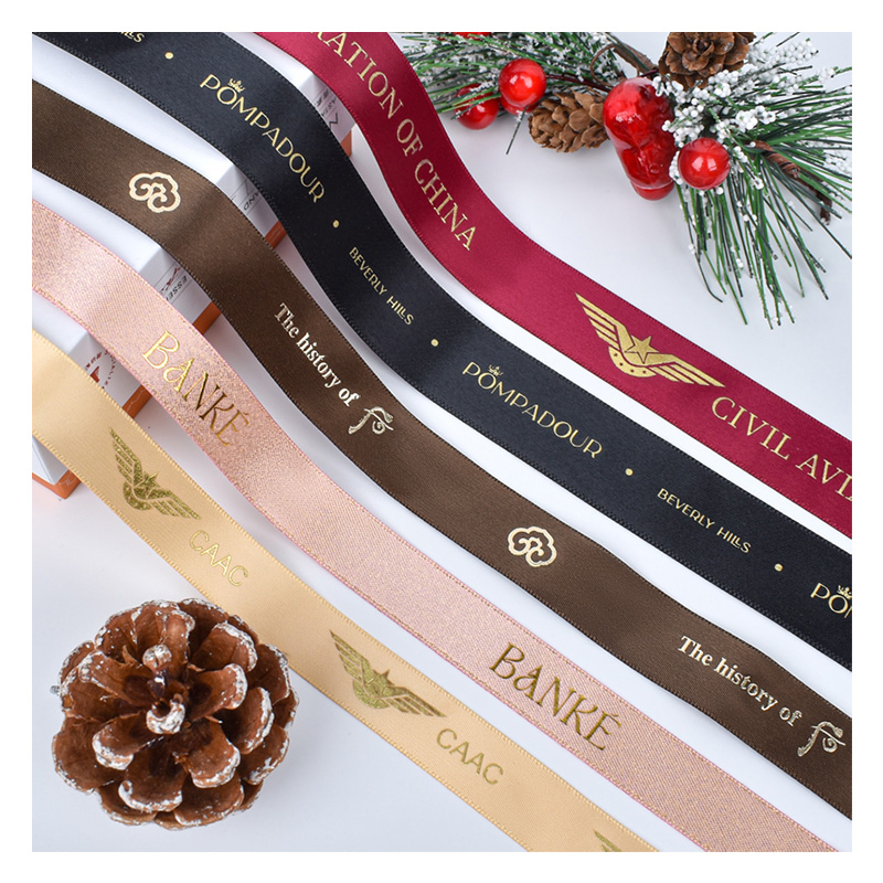 Custom Print Ribbon Roll 1.5 Inch Gold 3D Raised Emboss Satin Ribbon With Logo