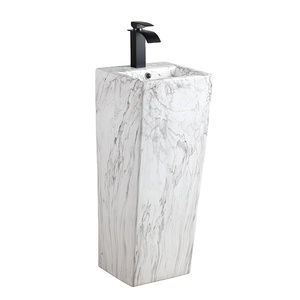 Lavabo <span class=keywords><strong>de</strong></span> una pieza con patrón <span class=keywords><strong>de</strong></span> mármol y pedestal, lavabo <span class=keywords><strong>de</strong></span> cerámica, moderno, proveedores <span class=keywords><strong>de</strong></span> China, venta al por mayor - Product Image 1